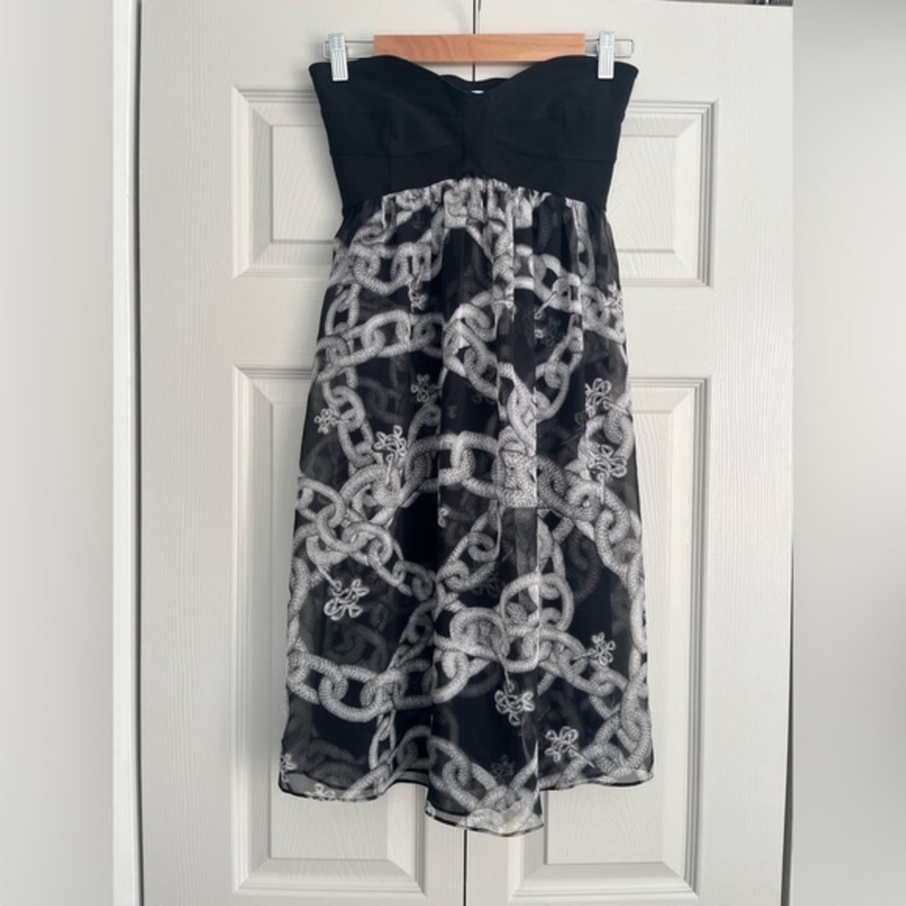 Diane Von Furstenberg “Asti” Silk Strapless Dress Black Chain Pattern Size 2